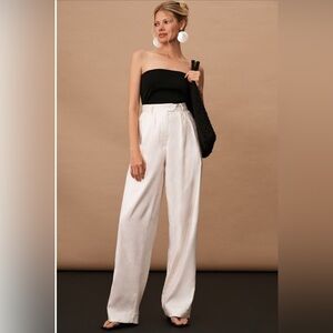 Corey Lynn Calter Cream Linen Pants High-Waisted Wide-Leg Size Medium
